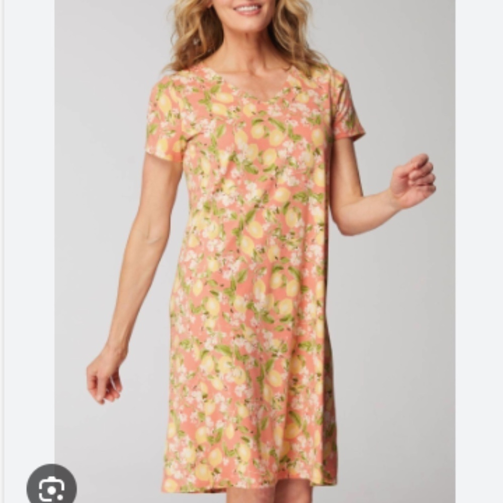 J. Jill NEW Tanar Lemon Print Sleep Ultrasoft Soft V-Neck Gown Dress Size M